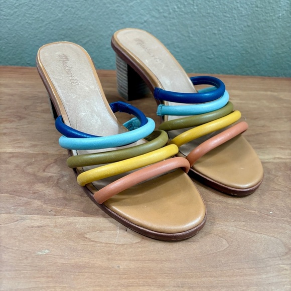 Madewell Addie Mules Sandals Stacked Heel Rainbow Leather Womens Size  10 - Picture 2 of 14
